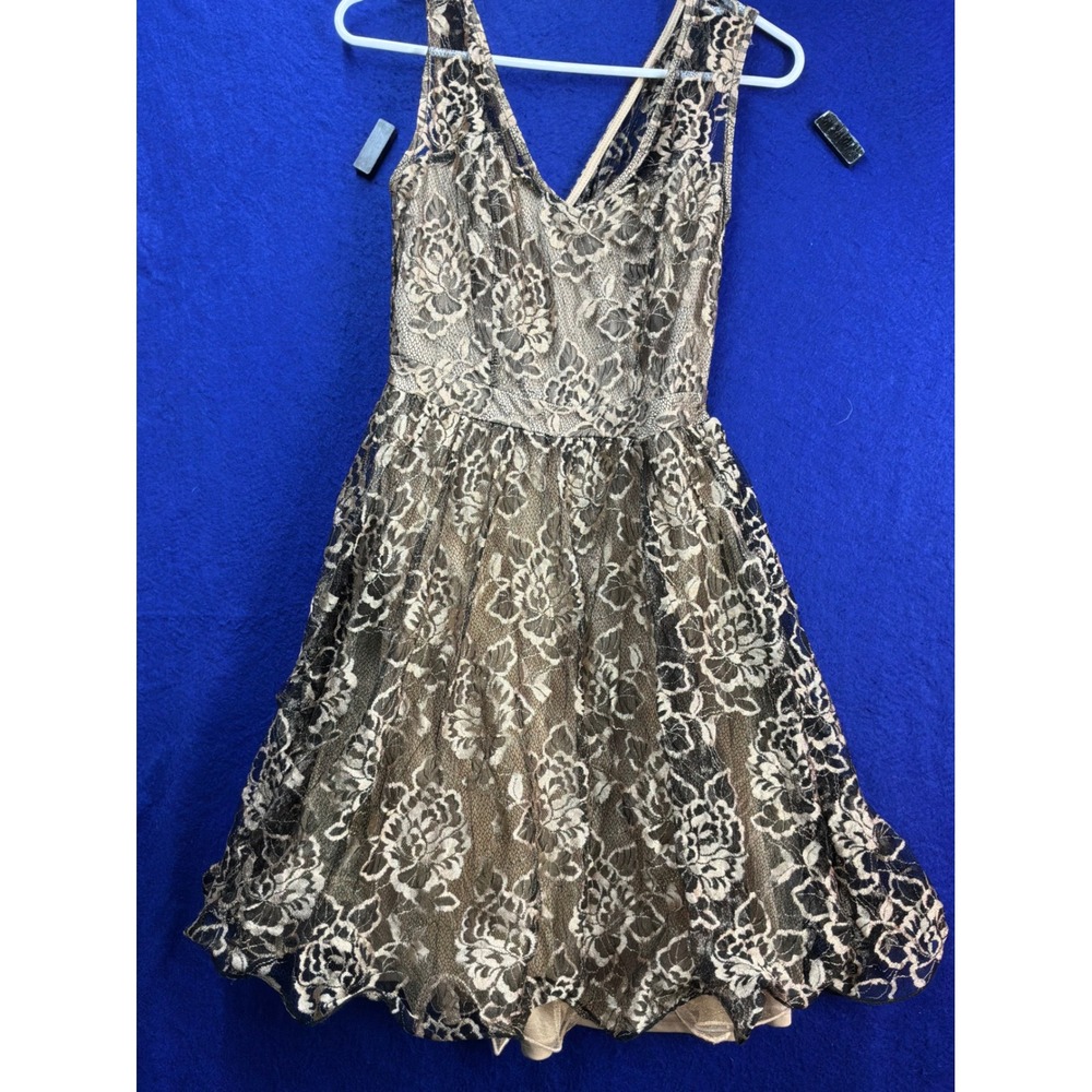 Coquette Womens Alloy Apparel Lace Fit and Flare Dress M Black Tan